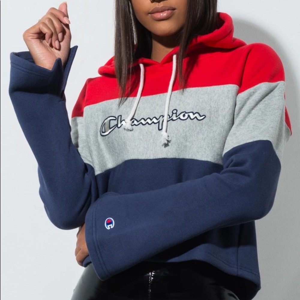Champion Reverse Weave Colorblock Crop Hoodie Siz… - image 1